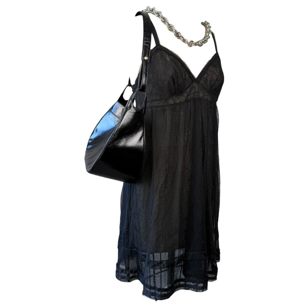 Vintage Y2K Vera Wang Luxe black sheer mesh babydoll slip dress size L
